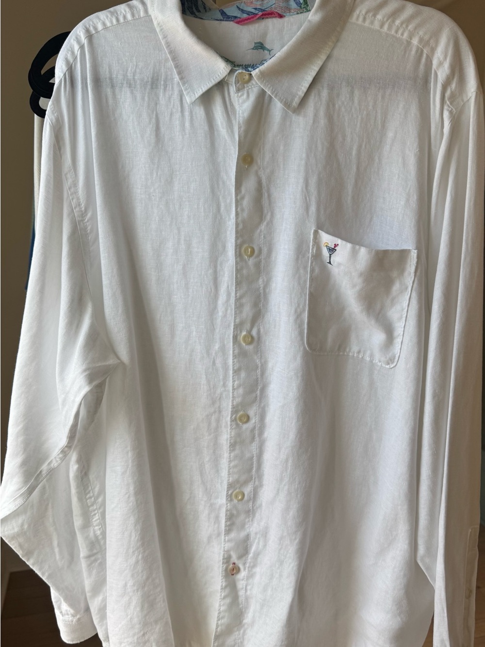 Tommy Bahama 100% Linen White Button Down Shirt XXL Martini Logo